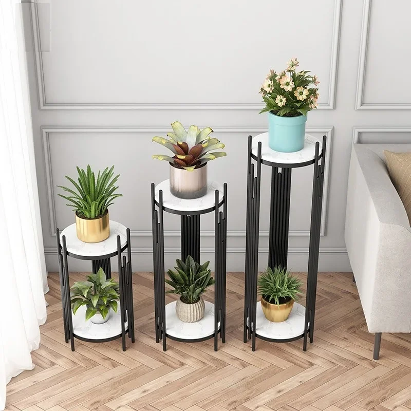 

Light luxury flower rack TV cabinet next to the floor decoration living room marble flower rack European style iron balcony