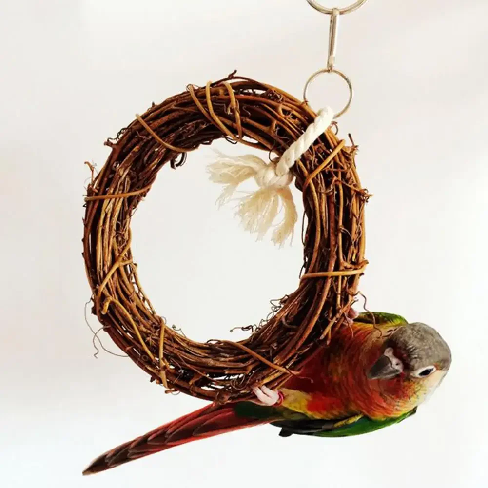 Hanging Toy Rattan 1Pcs 15cm Parrot Pet Bird Vine Swing Climbing Chew Bite Cage Ring Bird Cage Accessories Pet Decor Supplies