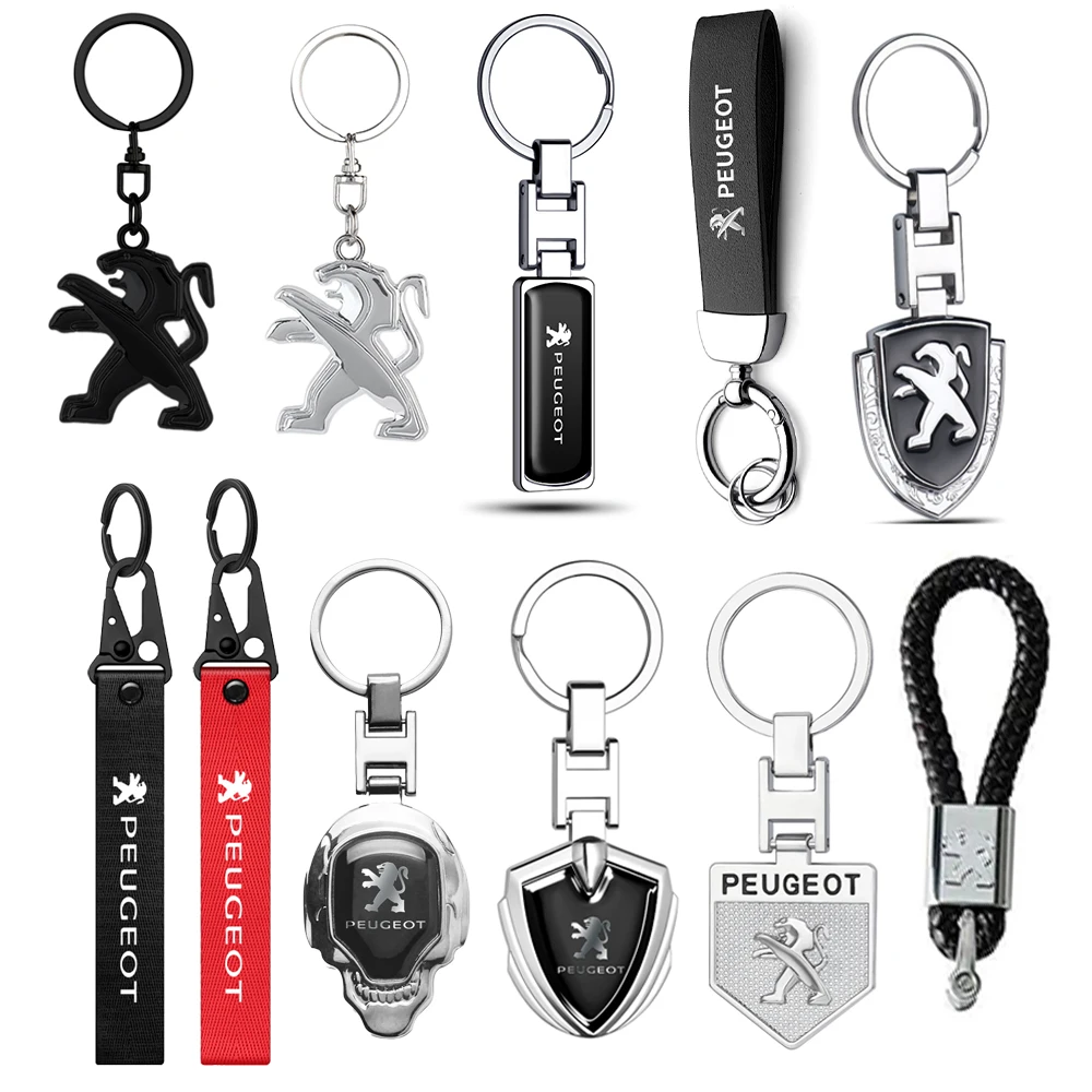 Leather Metal Car Logo Keychain Lanyard Key Ring Buckle For PEUGEOT 107 206 207 208 307 308 2008 3008 4008 GT 108 301 T9 406 508