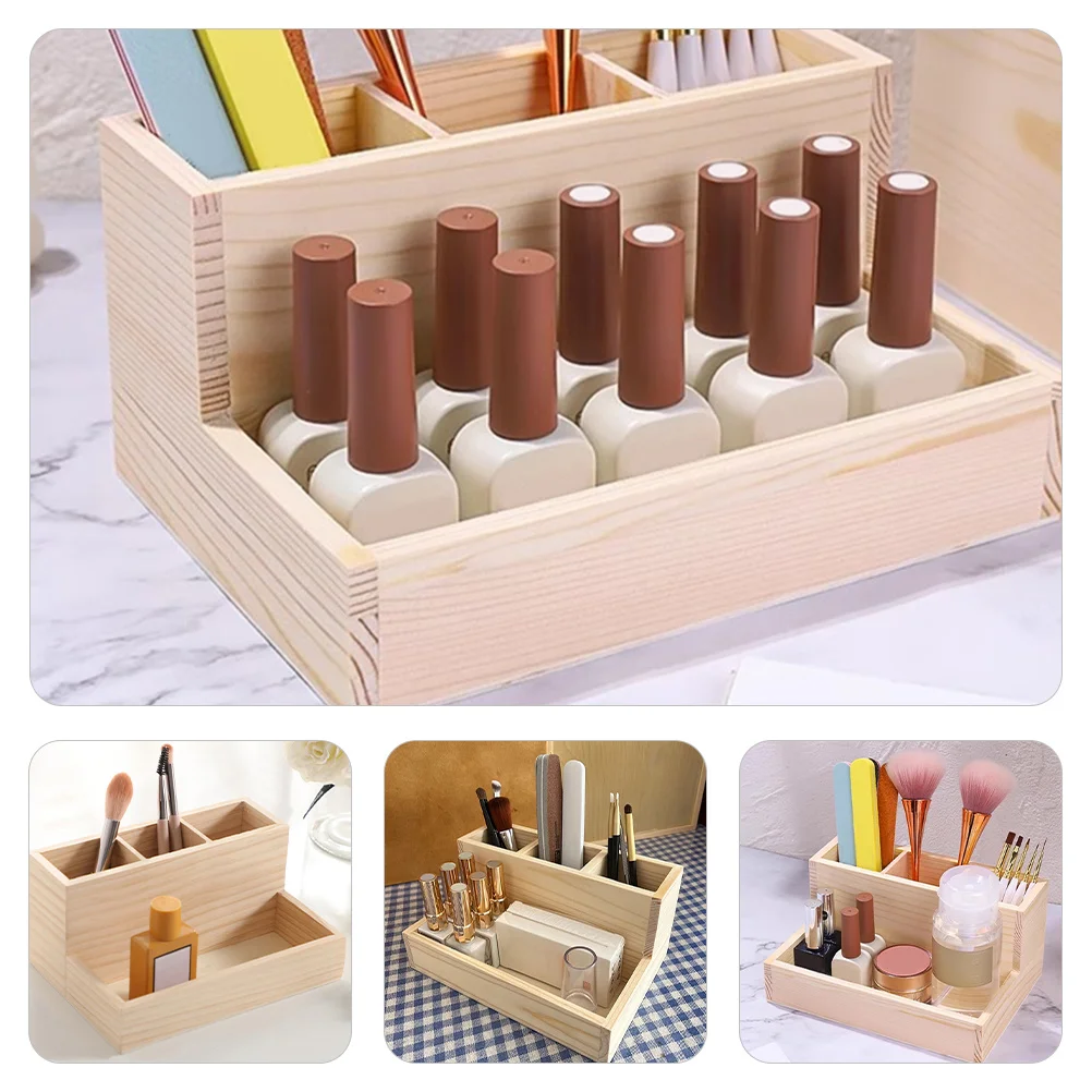

Wooden Makeup Organizer Box Compact Desktop Storage For Cosmetics Jewelry Lipstick Ring Trinket Holder Container