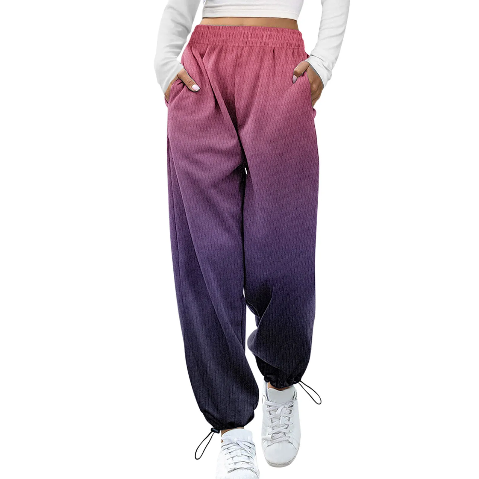 Pantalones bombachos de estilo Hip Hop para mujer, pantalón informal con degradado, estilo Harajuku, para correr, gimnasio, moda coreana, primavera y otoño