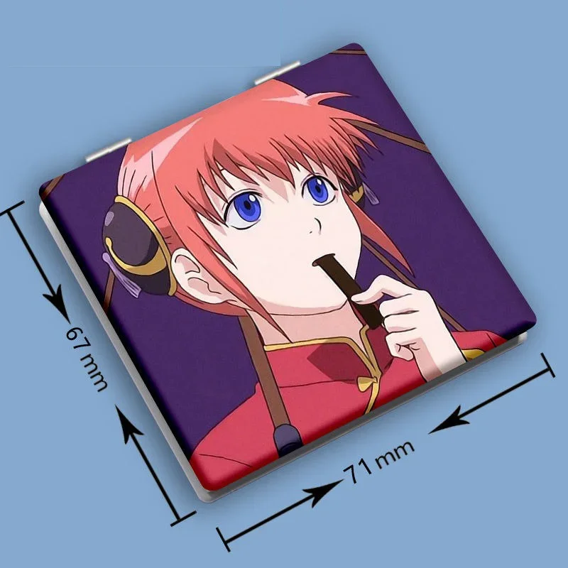 7x6cm, Gintama, espelho de maquiagem dobrável dupla face, viagem portátil, mini bolso leve, anime fofo meninas crianças, ampliação, quadrado