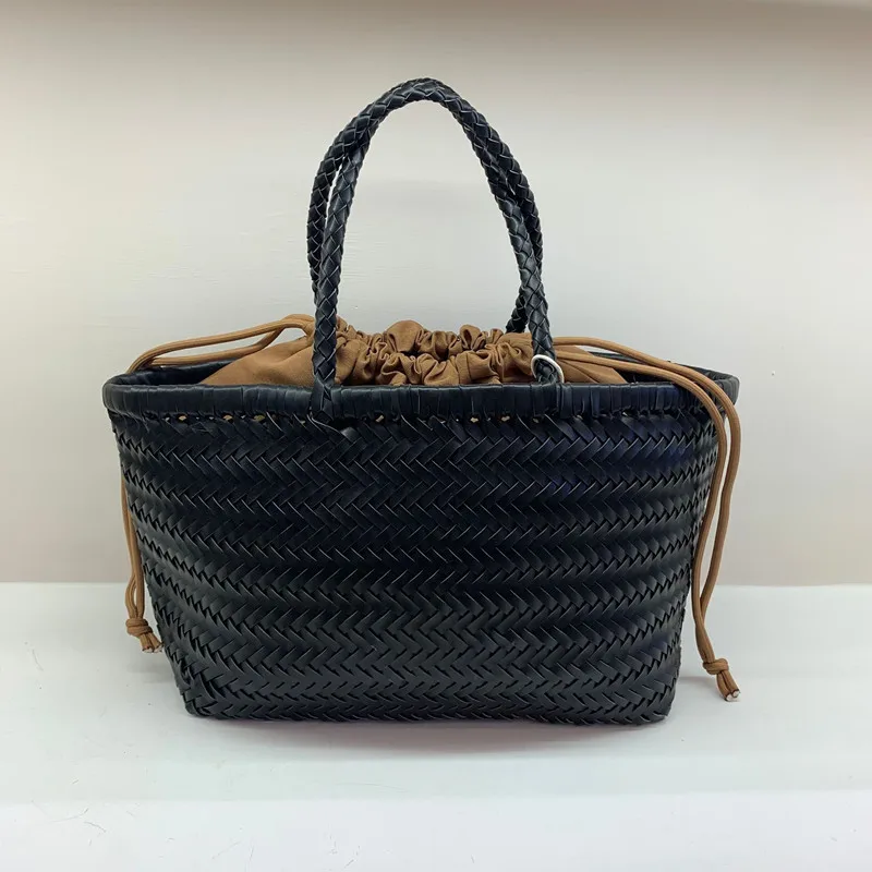 Women's Genuine Leather Hand Woven Shoulder Bag with Inner Pocket Woven Large Capacity Bag Shopping Bag Retro Handbag Wallet
