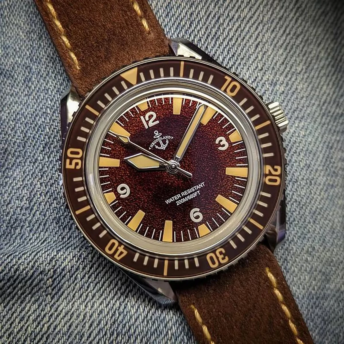 2024 Hruodland F025 Retro Sports Men Watch NH35 Automatic Mechanical Stainless Steel Brown Leather Strap Diving reloj hombre