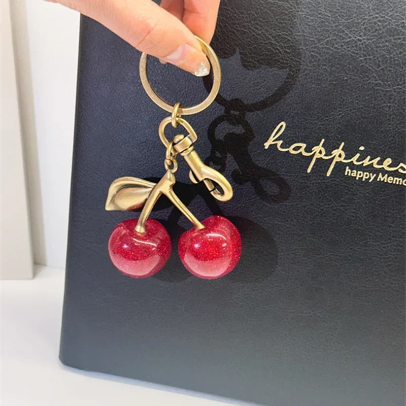 Fashion Cherry Keychain Summer Fruits Cherries Pendant  For Coach Handbag Shoulder Bag Women Jewelry Bag Accessories Gift