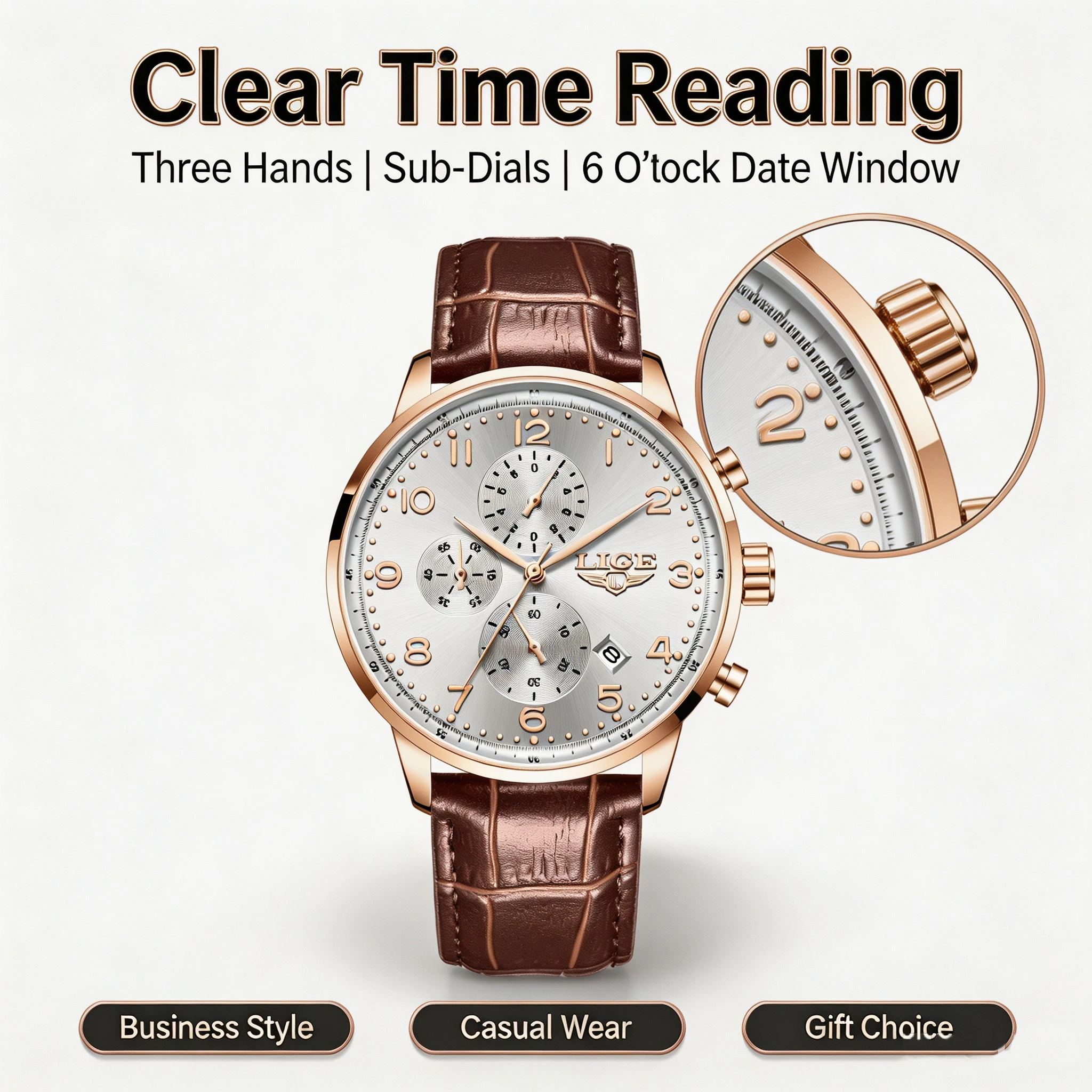 LIGE New Men Watch Fashion Top Brand Luxury Leather Watch For Men Casual Business Waterproof Luminous Quartz Date Chronograph