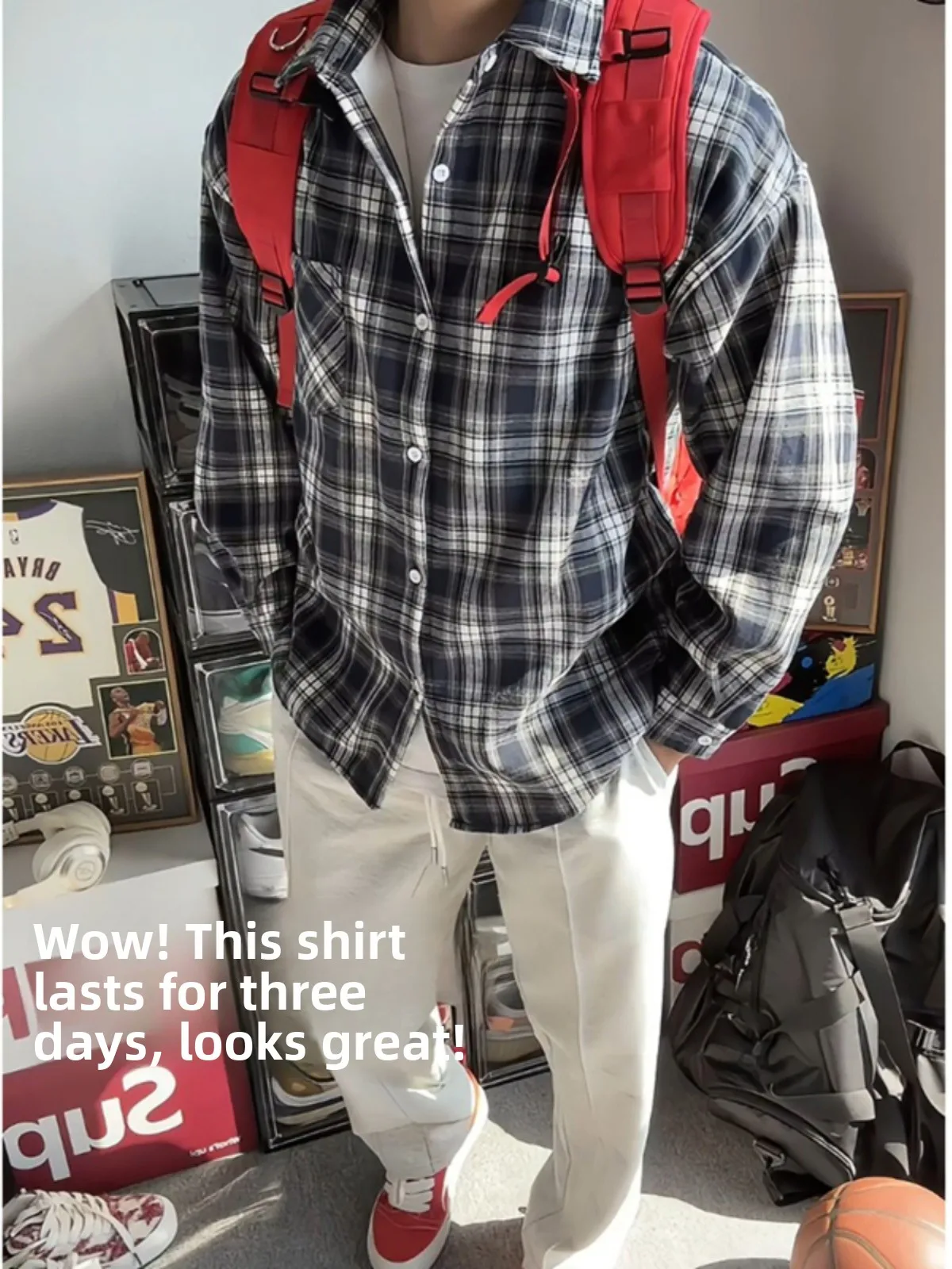 

American Retro Plaid Long Sve Men's irt Summer Casual Sun Protection College Sle Top Youth Trend Loose Fit Outerwear