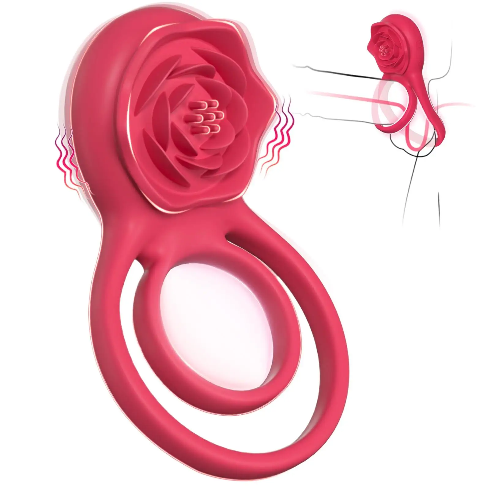 

Vibration Ring Clitoral Stimulator with Rose, Happy Ring Vibrator for Couples Adult Sex Toy Men Women, 7 Kinds of Vibration Mal