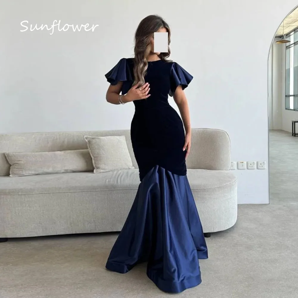 

Sunflower Customized O-Neck Velour Evening Dress for Women Puff Sleeves Floor- Length Formal Occasion Dress 2025 فستان سهرة