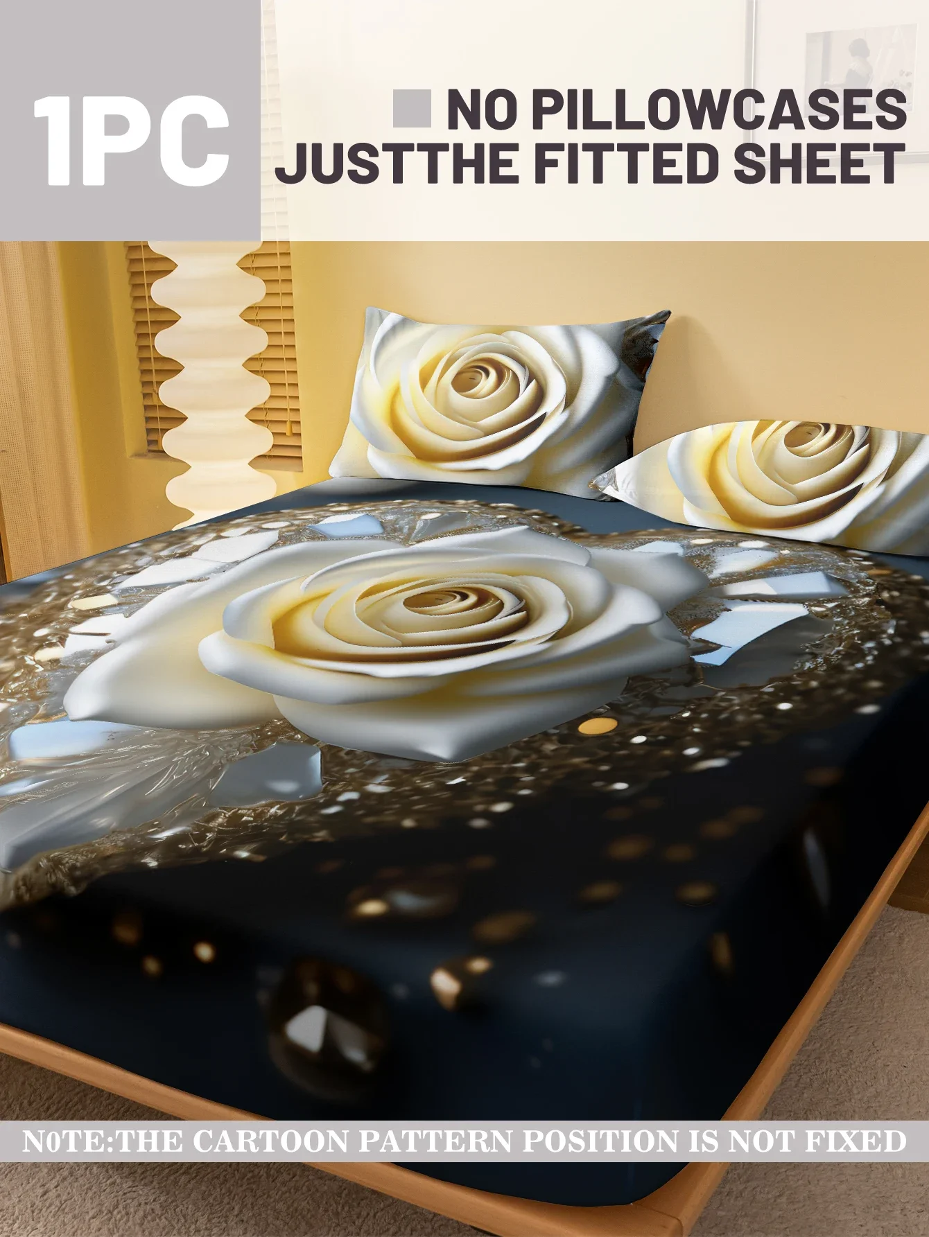 1 Simple modern Plant Flower White Rose digital printed frosted Fitted Sheet,bedroom printed bed cover,bedding(No pillowcase)
