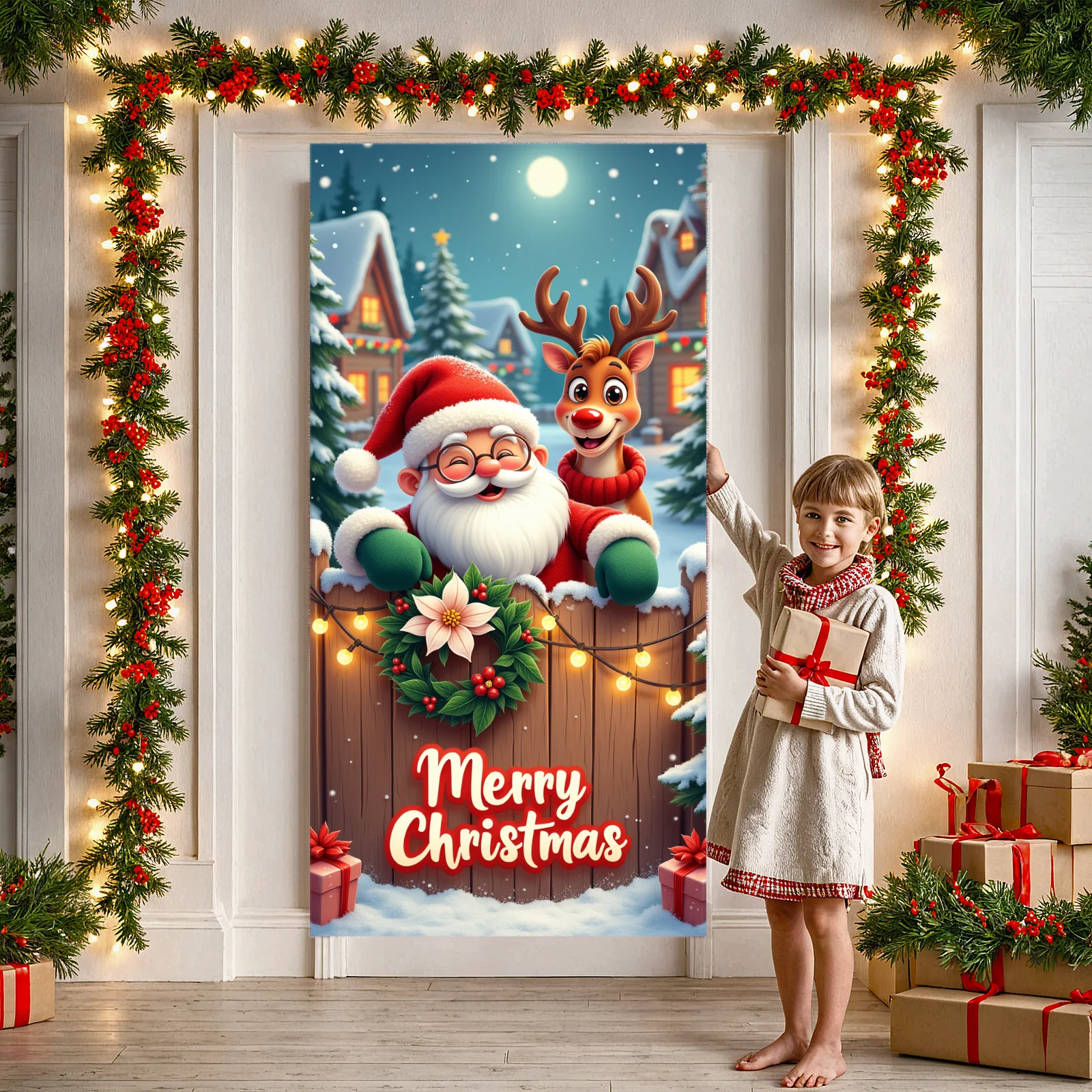 البوليستر عيد الميلاد راية سانتا كلوز الرنة أضواء الزخرفية الاحتفال لعطلة حزب ديكور المنزل الشتاء الحدث