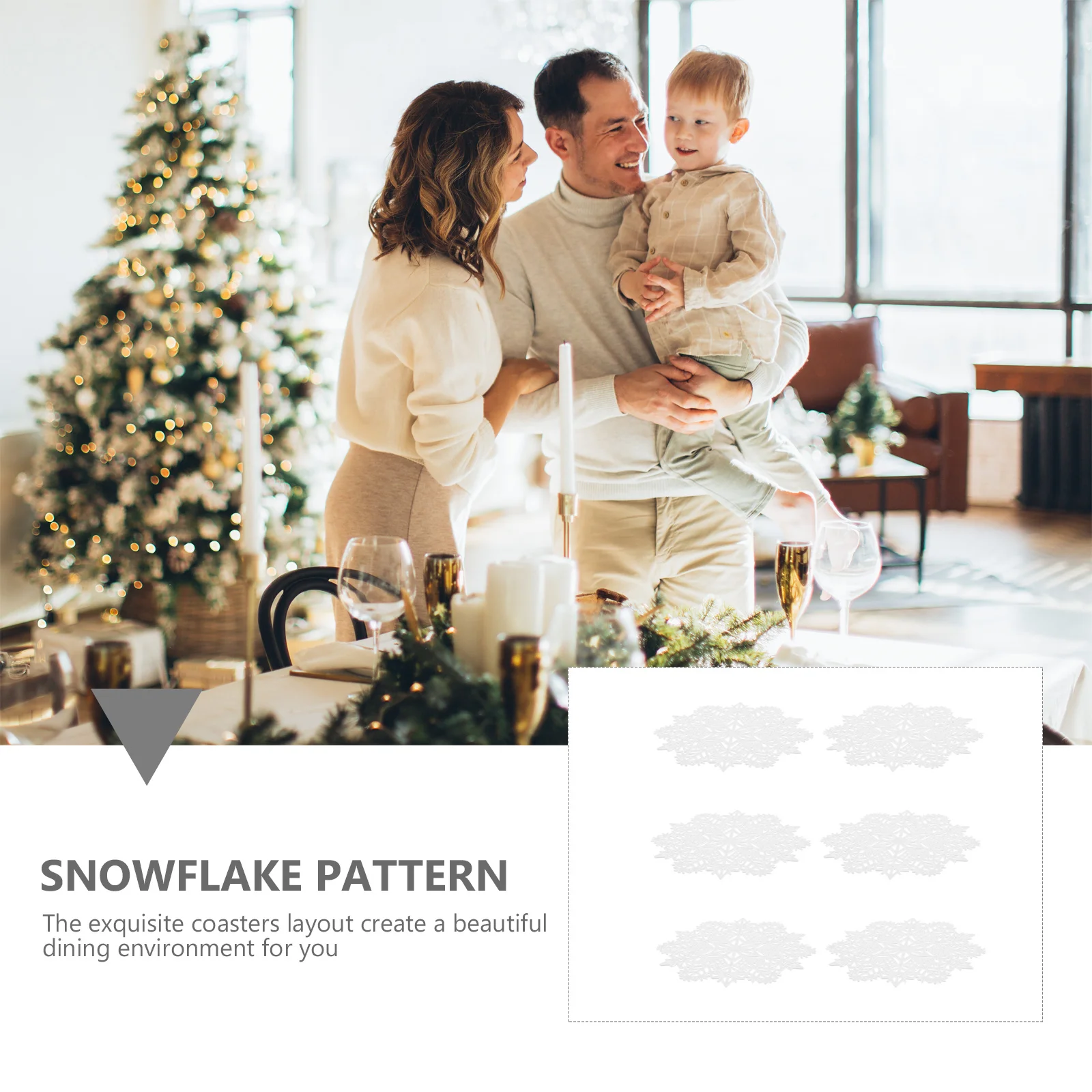 

6pcs Cup Mats Pvc Christmas Coaster For Coffee Tea Wine Christmas Coaster Cups Heat Resistant Table Protector White