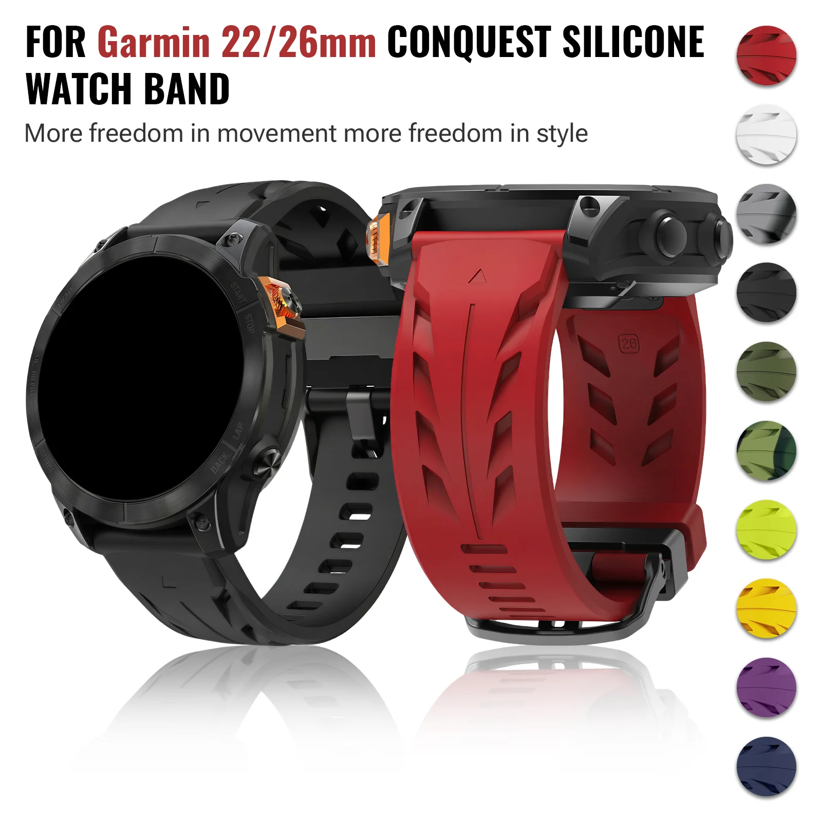 Спортивный ремешок для часов 22/26 мм, совместимый с Garmin Fenix 5X 5X Plus 6 6X 6X Pro 7X 8 (51/47 мм), силиконовый унисекс-браслет