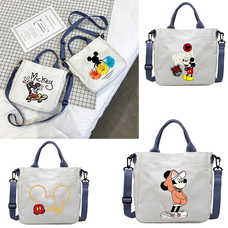 

Холщовая Сумка через плечо Disney с Микки Маусом, простая Вместительная дорожная Сумочка для отдыха, аниме сумка на плечо для хранения косметики для мобильного телефона