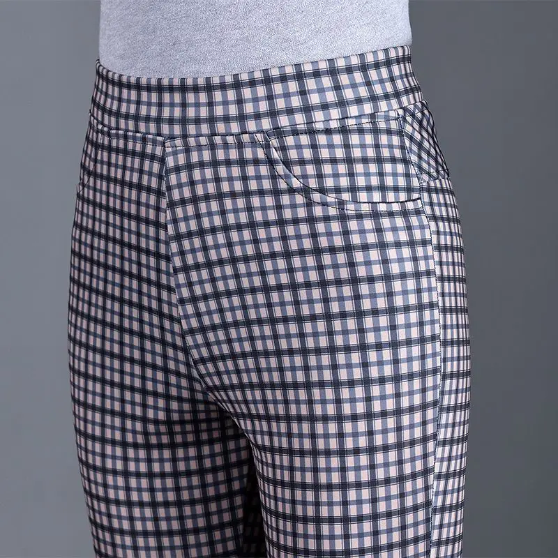 Grid Printed Slightly Flared Pants Summer Fashion Versatile 2025 New Slim-fit Stretch Women's Trousers
