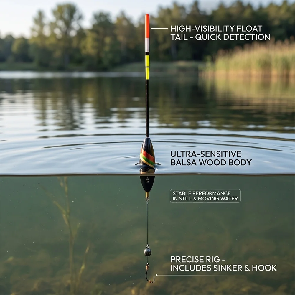 High Visibility Balsa Wood Fishing Float Sensitive Strike Indicator Multi Segment Top Quick Detection Tail For Pole Fishing Part