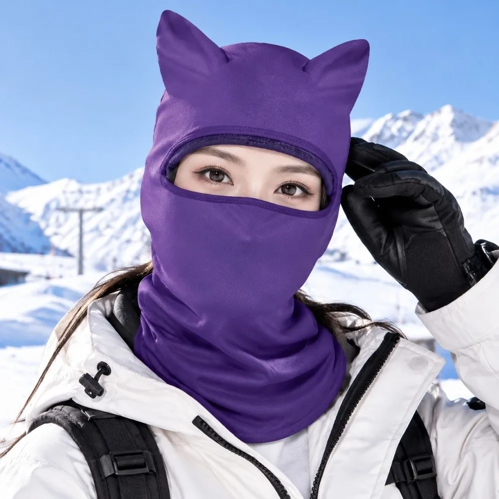 Polyester Fiber Cat Ear Face Mask Soft Sun Protector Balaclava Hat Breathable Bandana Hood Hat Neck Gaiter Cycling Headgear