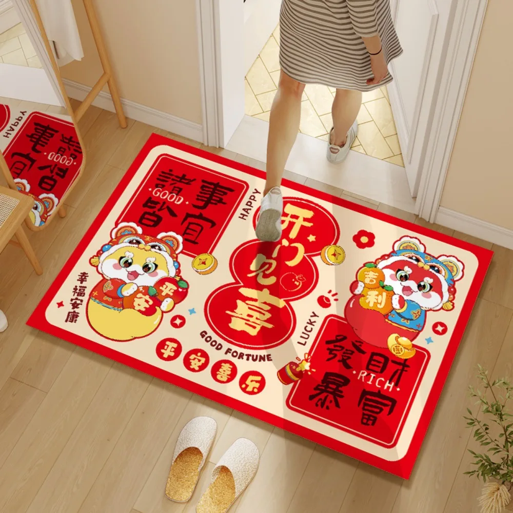 

Cartoon Spring Festival Door Mat Snake Pattern Red Doormat Snake Year Floor Mat Non-slip New Year Carpet Entrance Door Rug