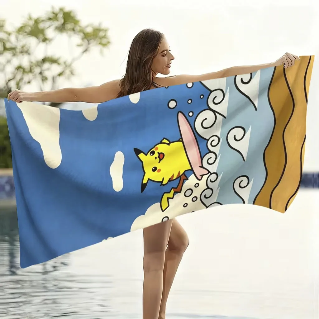 Pokémon Pikachu Surfing Beach Towel Flat Print Summer Vacation Outdoor Pool Party Large Bath Towel For Kids Boys Fans Gift