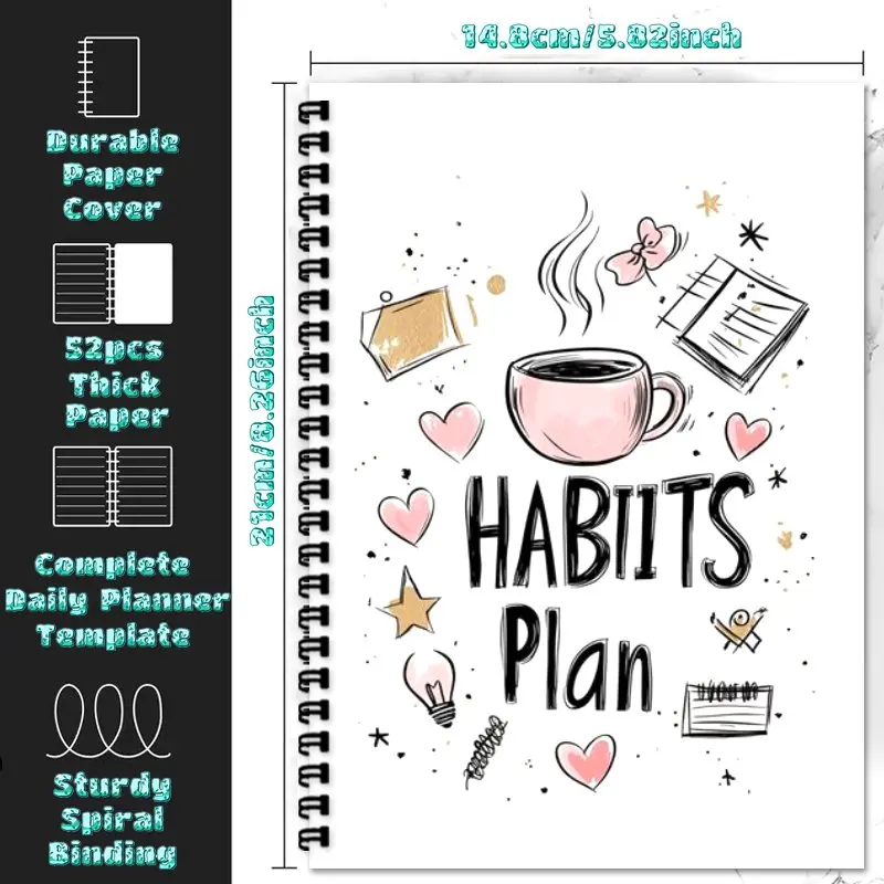 A5 Spiral Binding planner notebook, Suitable for Teachers & Students, Habits Plan Themed Daily & Weekly Planner Office Supplies