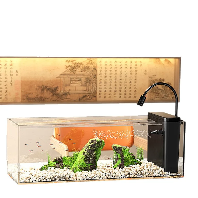 

Новый ультра-белый стеклянный аквариум для небольшой гостиной, экологический ландшафтный фильтр, генератор кислорода, боковой фильтр, поток