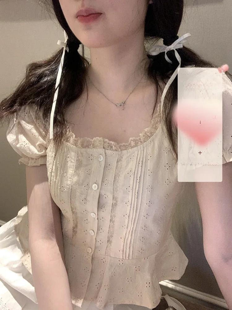 

Женский топ PtonUmi Cherry Diary с рюшами, укороченный, для похудения, летний, в корейском стиле, для повседневной носки, модный, с коротким рукавом