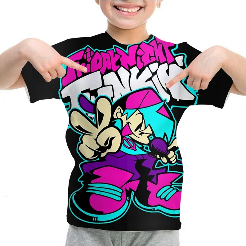 Boys Friday Night Funkin T Shirt Cartoon Fnf Game Funny Short Sleeve Summer Children 3D T-Shirt Kids Kawaii Clothes Anime Tshirt