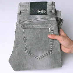 Gray jeans for men 2024 new summer thin elastic light luxury slim casual high-end trendy trousers users