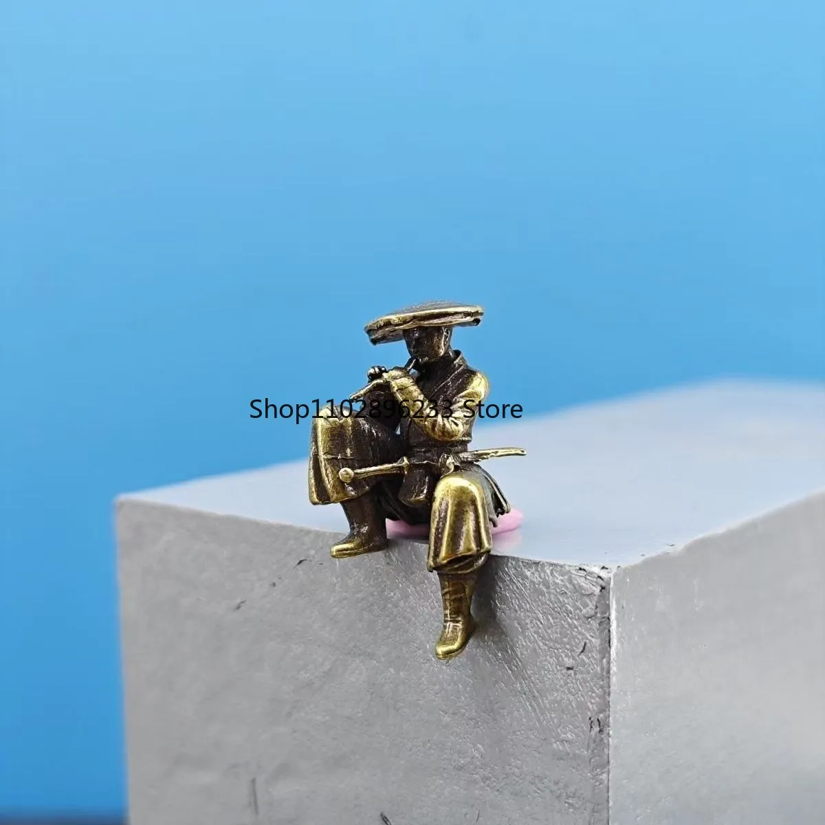 Vintage Brass Miniature Flute Playing Samurai Figurine Collectible