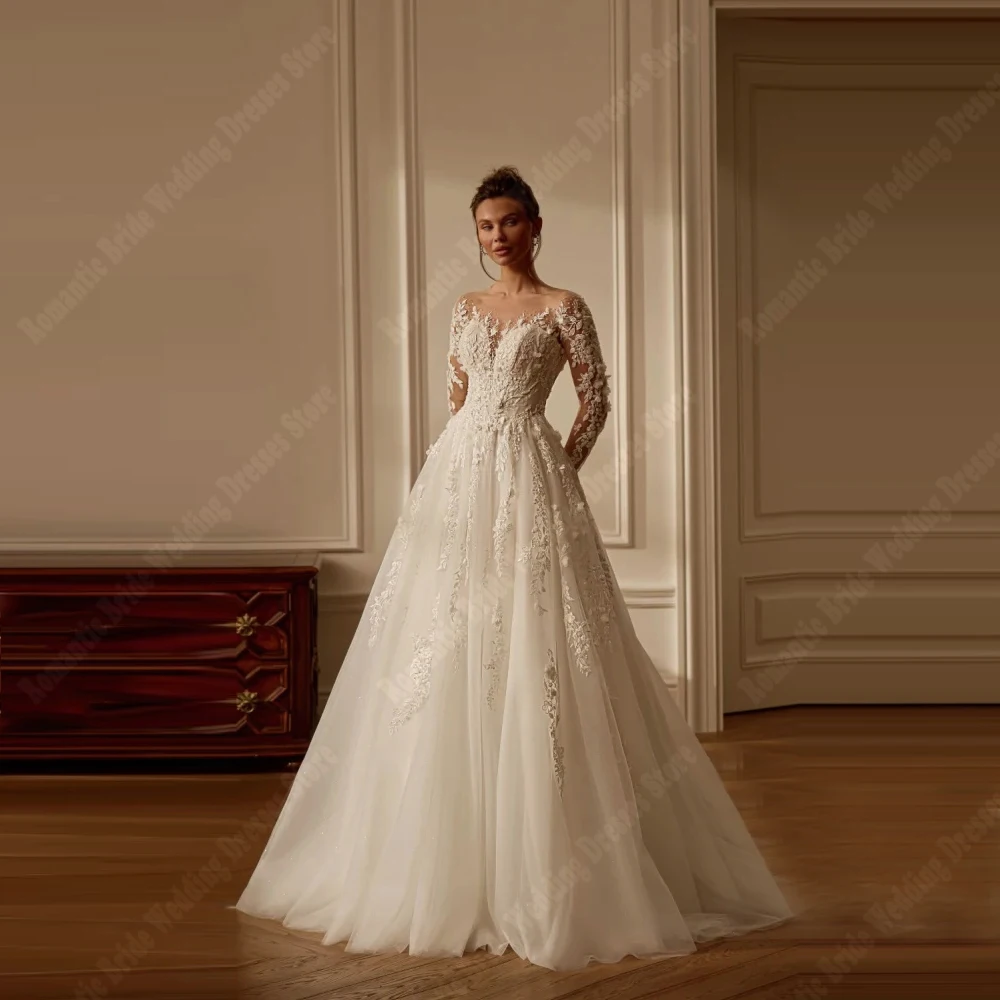 

Off The Shoulder Women Wedding Dresses Customized Elegant Lace Flower Print Tulle Sleeveless Bridal Gowns Embellishments Robes