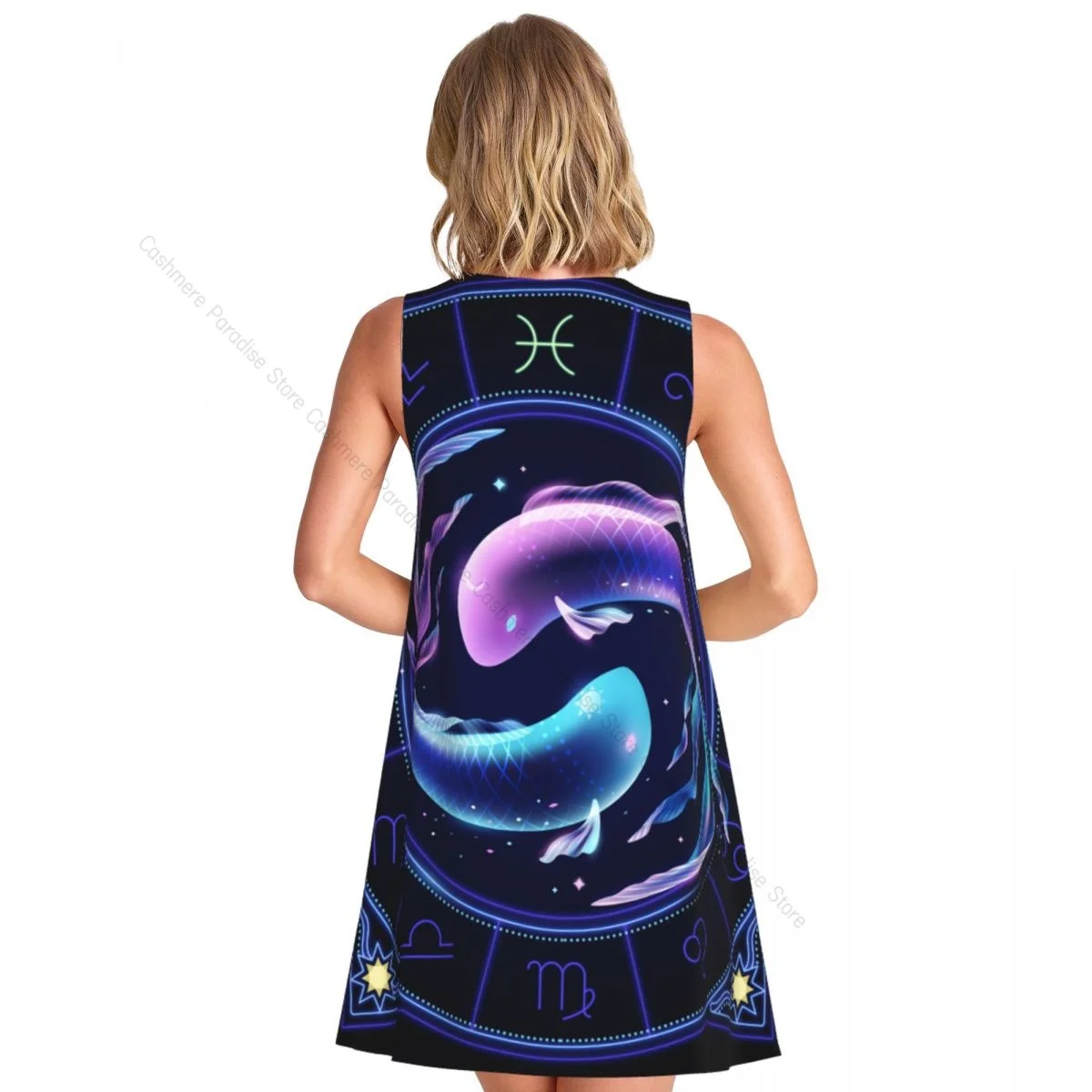 Women's Dress Pisces Zodiac Sign Summer Casual T Shirt Dresses Beach Cover up Tank Dress