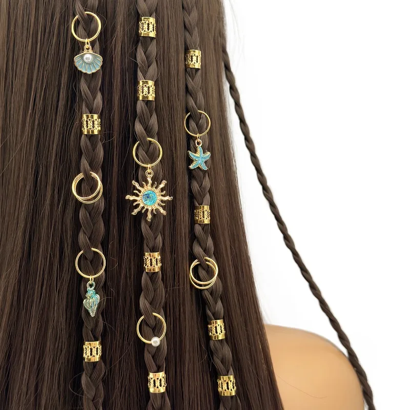 

45Pcs Blue Starfish Shell Pearl Dreadlock Rings Non Slip Easy Install Hair Accessories for Summer Dance Party Music Fest Women