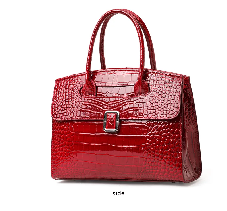 Große Kapazität Damen-Handtasche aus Kuhleder Glänzendes Kroko-Muster Klapptasche Abnehmbarer Riemen Crossbody Geschäftstasche – Detail 8
