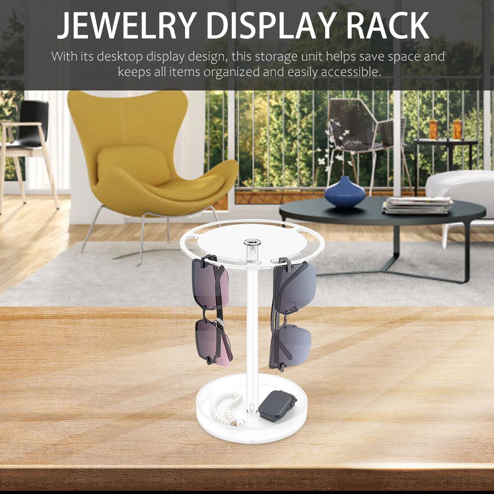

Acrylic Rotatable Sunglasses Display Stand Jewelry Organizer 360 Degree Rotation Space Saving Eyewear Storage Rack