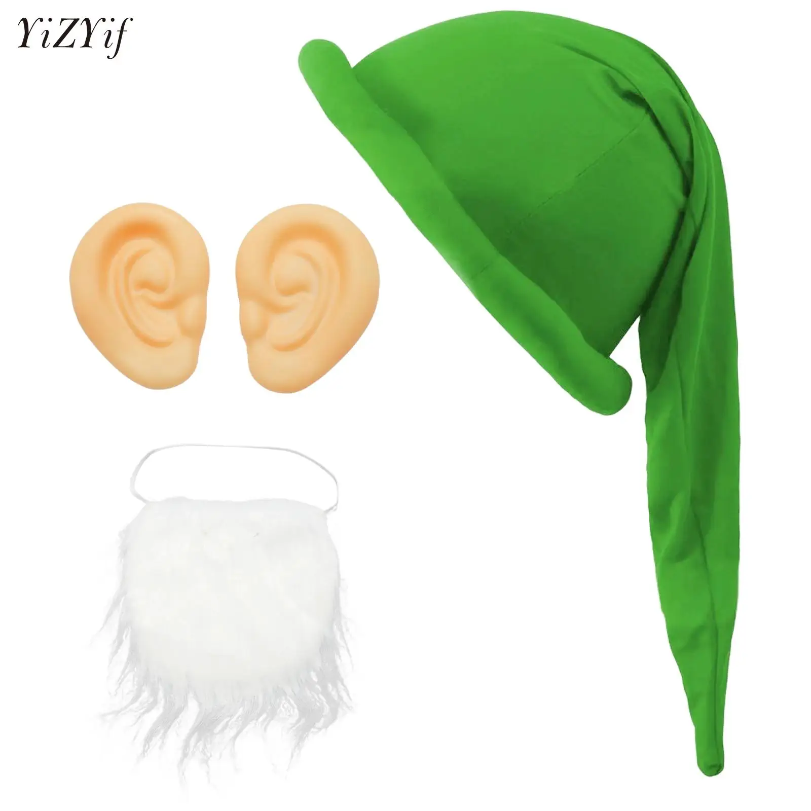 

Christmas Dwarf Gnome Hat for Boy Christmas Elf Costume Fairy Tale Dwarfs Ears Beard Cosplay for Halloween Carnival Party Gifts