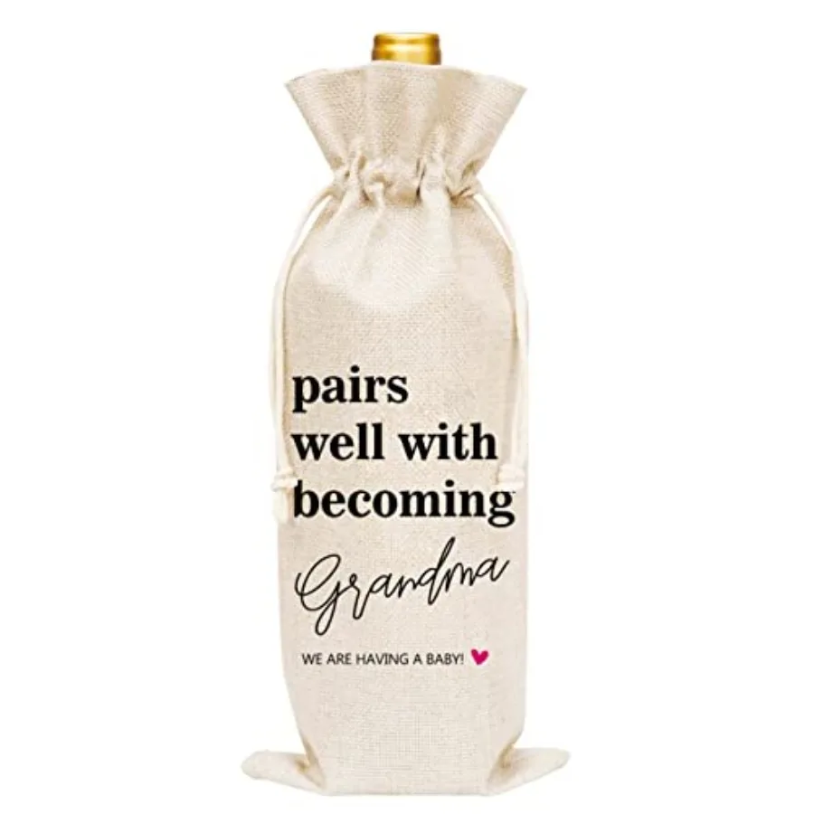 

Wine Bag - Burlap Wine Bottle Cover Gift Bag for Grandma, Grandmother, Nonna, Gigi, Mimi - 1 Pc Wine Bag C21