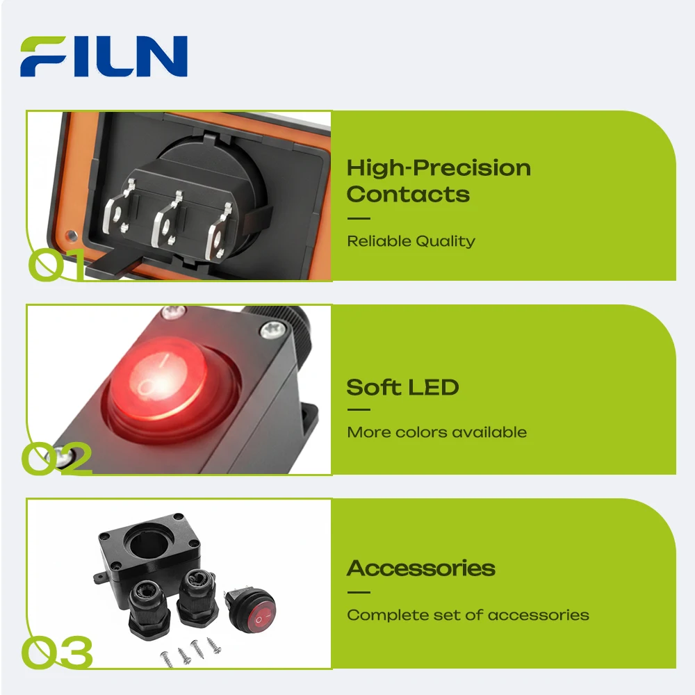 FILN Wasserdichte Anschlussdose Wippschalter IP65 Aufputzmontage 6A 12V 24V 110V 220V EIN/AUS-Schalter für Außenbereich, Boot, Industrie – Detail 4