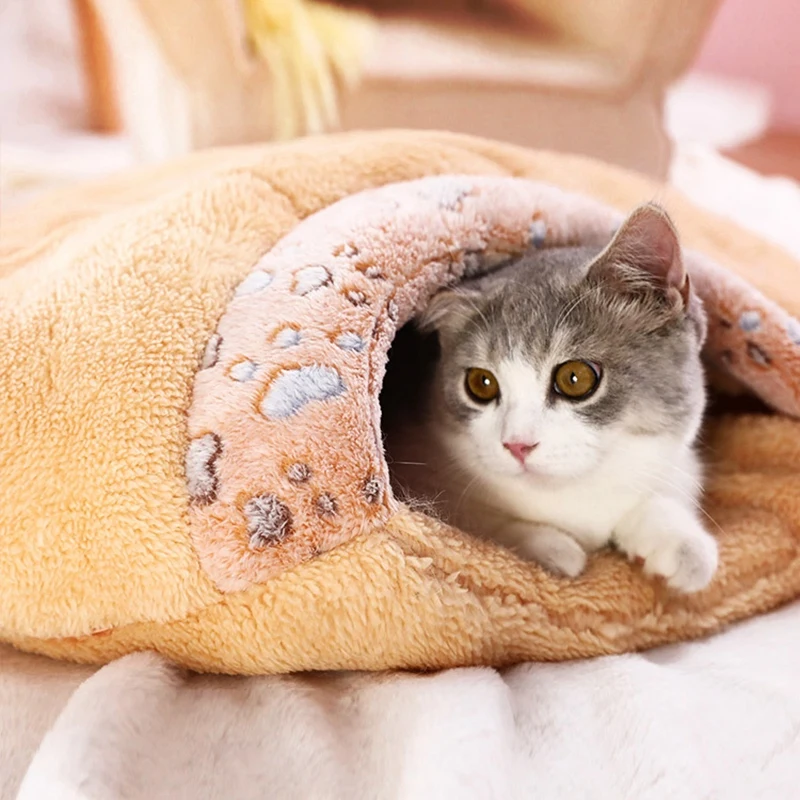 Winter Cats Bed Soft Plush Burrowing Cave Hooded Cats Bed For Dogs-Cats,Comfortable Warming Pet Bed,50X48x13cm Durable