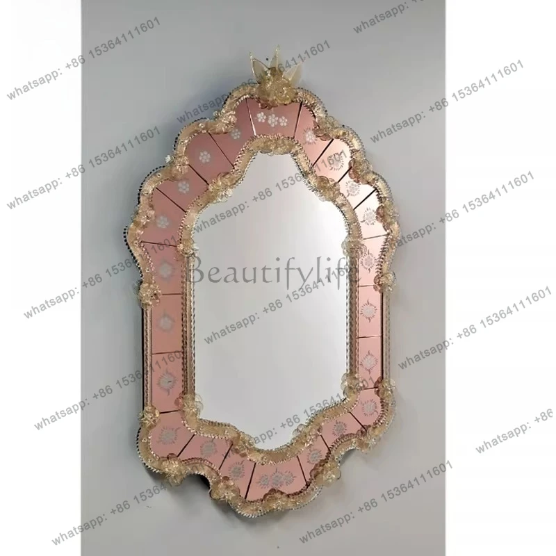 

Wall-mounted retro medieval full-length mirror decorative porch dressing mirror living room dressing table can be