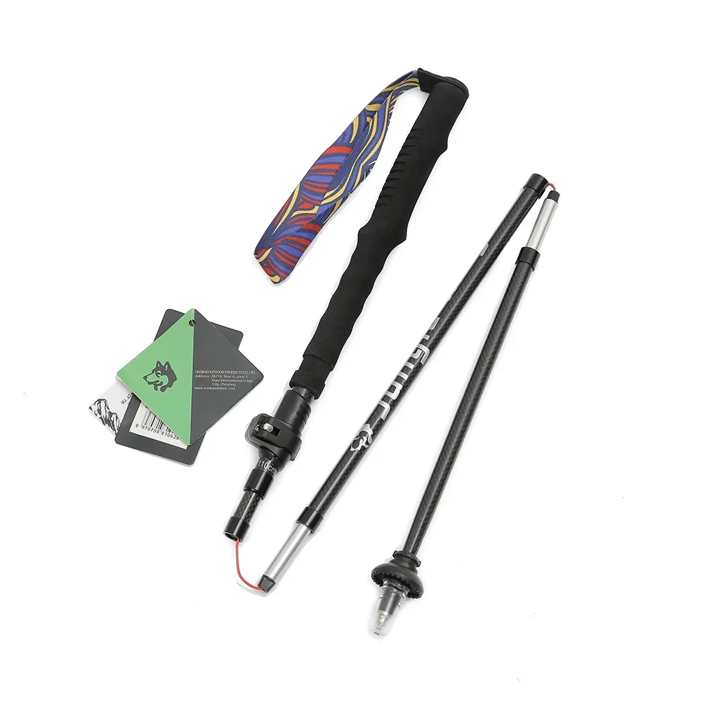 JUNGLE KING Lightweight Folding Trekking Poles 35-130cm Carbon Fiber Walking Stick Drawstring Fixed for Hiking Mountaineering