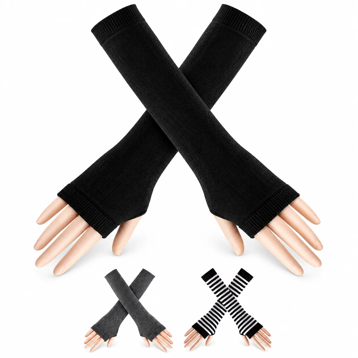 Fingerless Glove Knit - Uniseks, Parmak Uçları Açık, Örgü Kolluk,