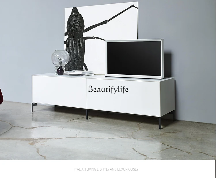

04Italian minimalist TV cabinet combination light luxury paint living room high-foot locker