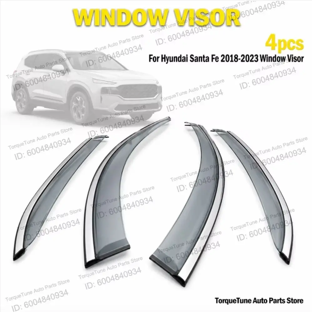 Premium Direct Fit Easy Installation Window Visor Wind Deflector For Hyundai Santa Fe 2018-2023 Rain Guard Exterior