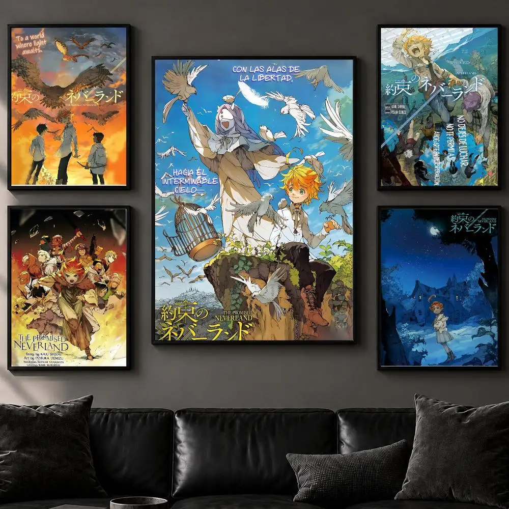 Anime T-The Promised NeverlandS Poster Art  Self-Adhesive No Glue Residue Wall Decor for Bedroom Living Room