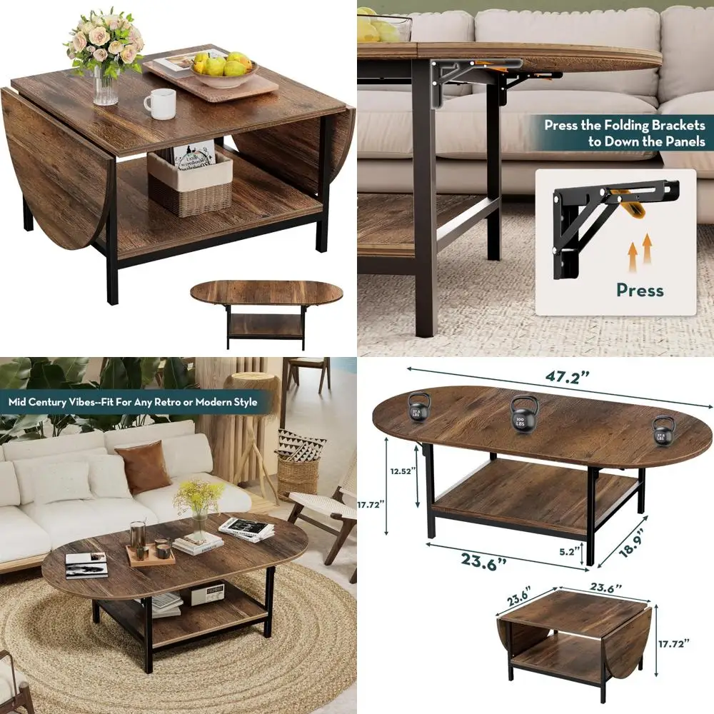 

Mid Century Modern Living Room Coffee Table with 2-Tier Storage, Small Space-Saving Center Table for Contemporary Home
