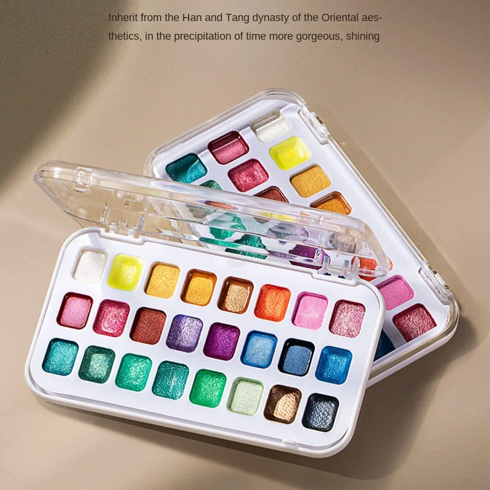 12/24Colors Watercolor Painting Pigments Set Mini-portable Lightfastness Pearlescent Watercolor Paints Washable