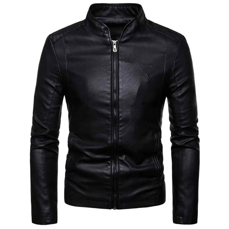 Men's Autumn Slim Pu Leather Jacket Motorcycle Winproof Cool Solid Colors Classic Biker Leather Jacket Aviator Motor Spring Coat