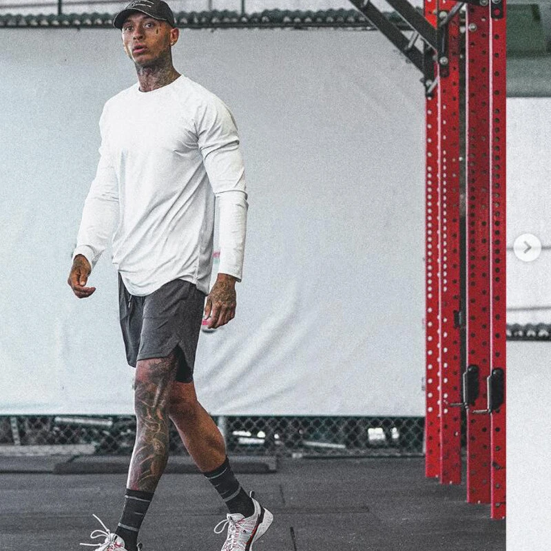 

Plain Autumn Mesh Quick Dry Slim Fit T-shirts Mens Running Sport Long Sleeve Shirts Gym Fitness Bodybuilding Breathable Clothing