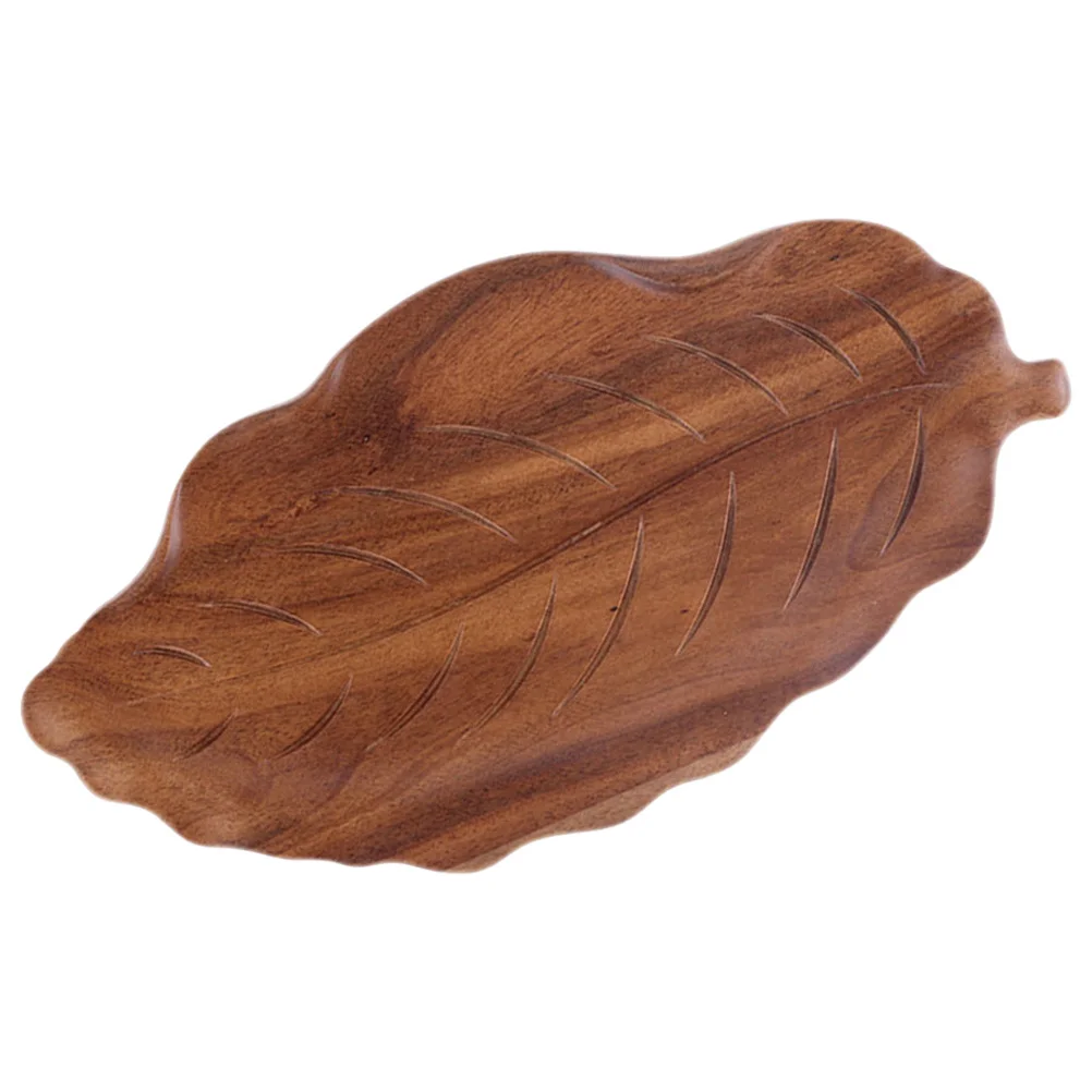 

Solid Wood Leaf Shape Food Serving Tray Rustic Bread Cheese Pizza Snack Platter Natural Grain Display Dinner Home Restaurant