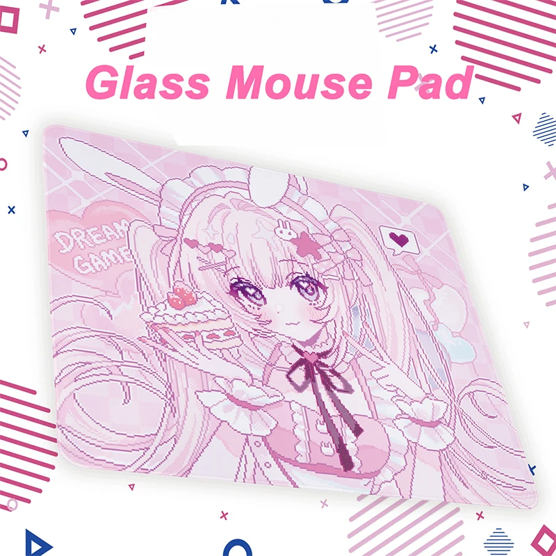 

Pink Bunny Anime Girl Pink Kawaii Glass Mouse Pad Smooth Hard Tempered Photovoltaic Surface for FPS eSports Gaming & Office Use